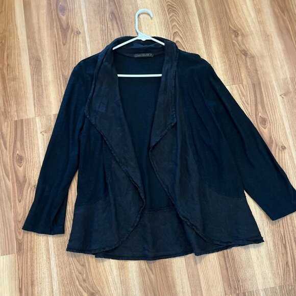 Cut Loose Black100% Linen Drape Open-front Light Weight Cardigan Sz Lr - Picture 1 of 8